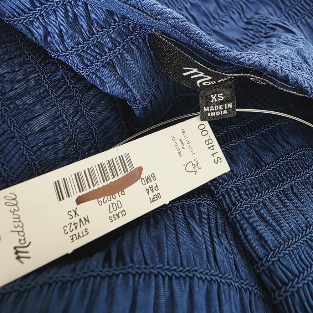 NWT Madewell Melody Smocked Midi Dress XS | Blue Moon Cotton Poplin Pockets - Picture 12 of 12